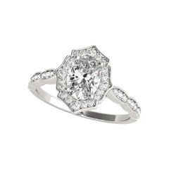 GIA Certified 1.2 Carat Oval Halo Basket Cathedral White Gold Diamond Ring
