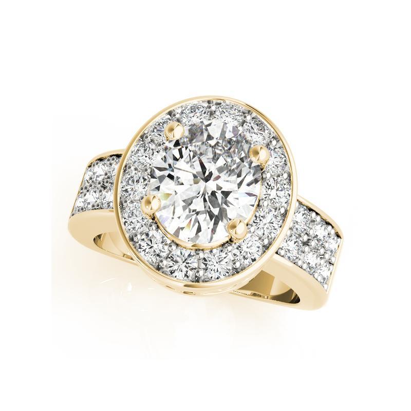 Taille ovale Bague en or jaune 18 carats certifiée GIA avec diamant ovale en halo de 1,2 carat et double canal en vente
