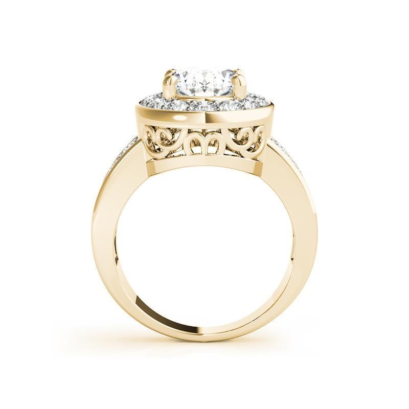 Bague en or jaune 18 carats certifiée GIA avec diamant ovale en halo de 1,2 carat et double canal Neuf - En vente à New York, NY