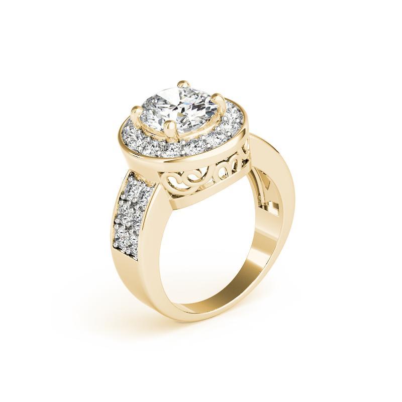 Bague en or jaune 18 carats certifiée GIA avec diamant ovale en halo de 1,2 carat et double canal Pour femmes en vente