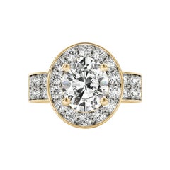 Bague en or jaune 18 carats certifiée GIA avec diamant ovale en halo de 1,2 carat et double canal