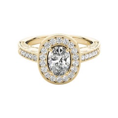 GIA Certified 1.2 Carat Oval Halo Engraved Openwork Diamond Ring