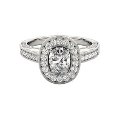 GIA Certified 1.2 Carat Oval Halo Engraved Openwork Diamond Ring