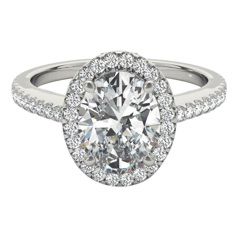 Bague à diamant en or blanc 18 carats certifiée GIA de 1,2 carat avec halo ovale et panier filigrané