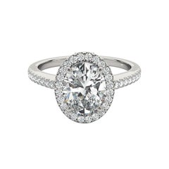 Panier filigrané ovale Halo certifié GIA de 1.2 carats  Bague en diamant