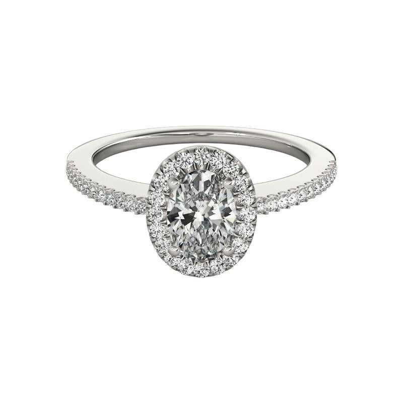 GIA Certified 1.2 Carat Oval Halo French Pave  Bague en diamant