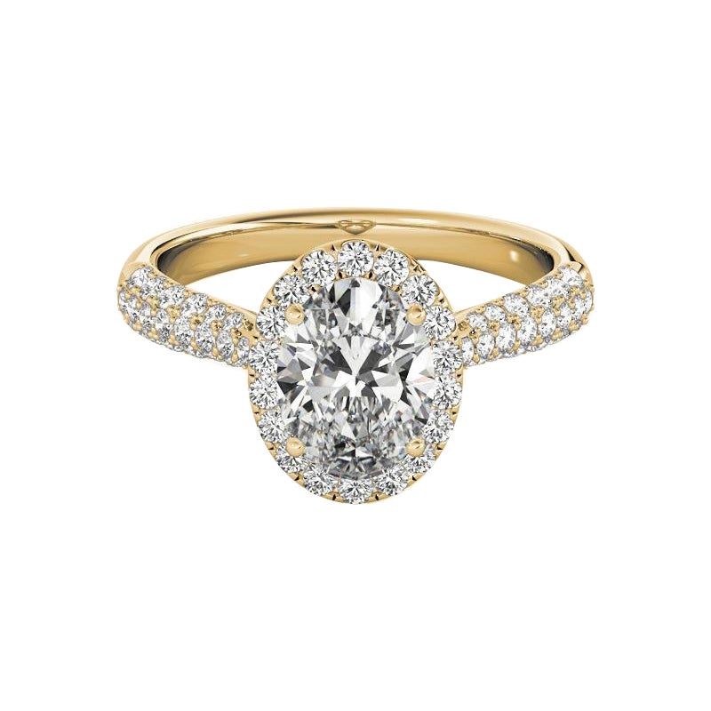 GIA Certified 1,2 Carat Oval Halo Multi-Row 18K Yellow Diamond Ring