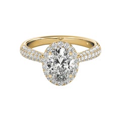 GIA Certified 1,2 Carat Oval Halo Multi-Row 18K Yellow Diamond Ring