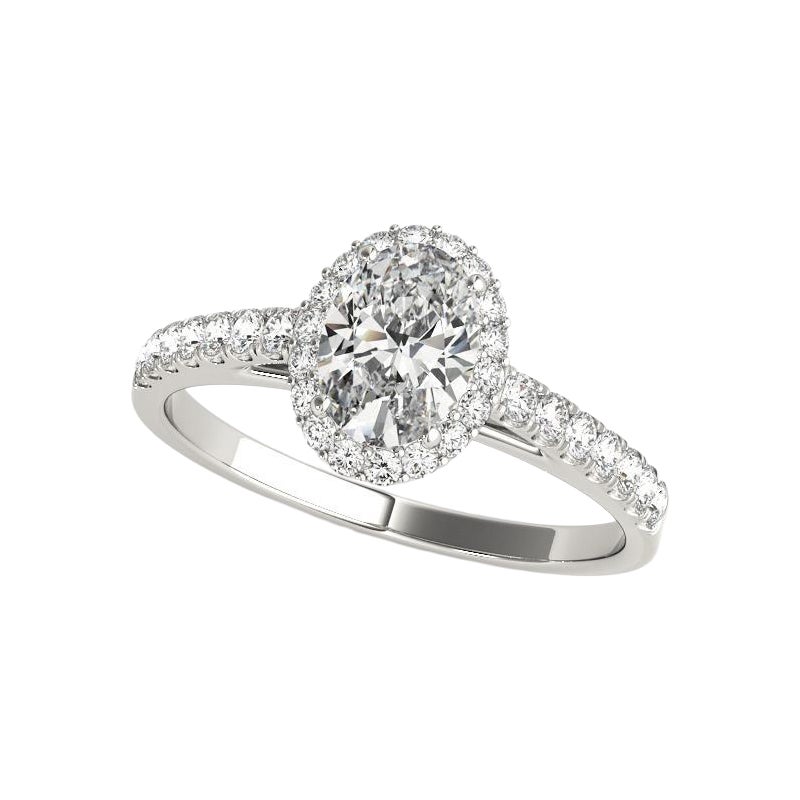 GIA Certified 1,2 Carat Oval Halo Pave Cathedral 18K White Diamond Ring