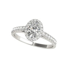 GIA Certified 1,2 Carat Oval Halo Pave Cathedral 18K White Diamond Ring