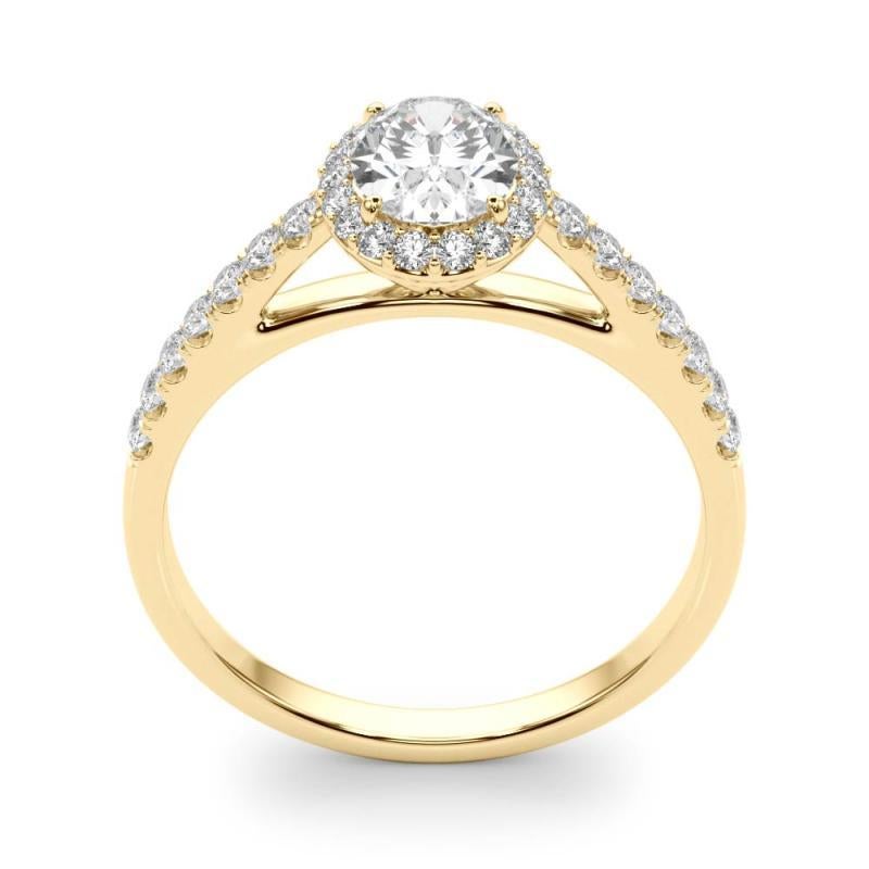 GIA zertifiziert 1,2 Karat Oval Halo Pave Kathedrale 18K Gelbgold Diamantring im Zustand „Neu“ im Angebot in New York, NY