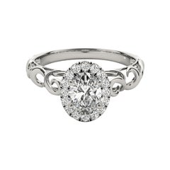 Bague en or blanc certifié GIA de 1.2 carat de diamant ovale Halo Ribbon Cathedral