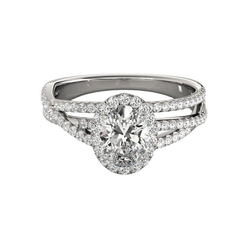 GIA Certified 1.2 Carat Oval Halo Triple Pave Band Diamond Ring