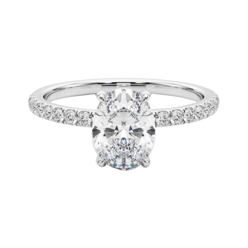 GIA Certified 1,2 Carati Oval Hidden Halo Pave Anello con diamanti in oro bianco 18K
