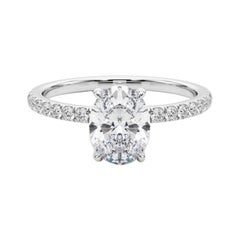 GIA Certified 1,2 Carati Oval Hidden Halo Pave Anello con diamanti in oro bianco 18K