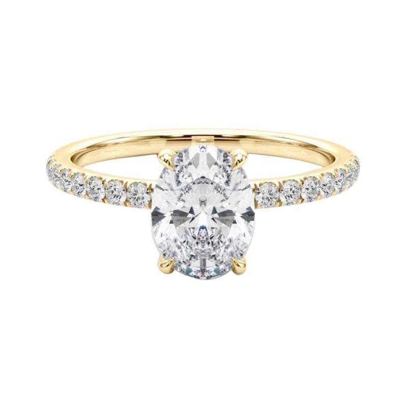 GIA Certified 1,2 Carat Oval Hidden Halo Pave Anello con diamanti in oro giallo 18K