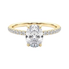 GIA Certified 1,2 Carat Oval Hidden Halo Pave Anello con diamanti in oro giallo 18K