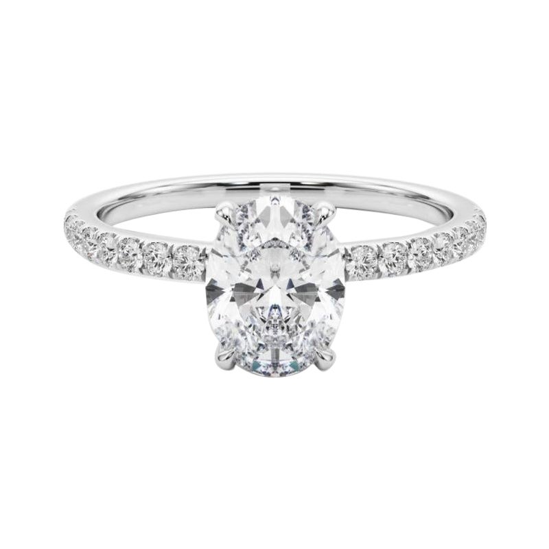 GIA Certificato 1.2 Carati Ovale Nascosto aureola Pave  Anello con diamante