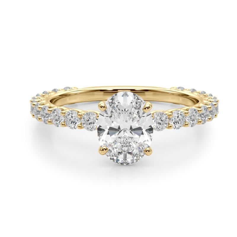 Anello di diamanti con gambo a eternità parziale ovale certificato GIA da 1.2 carati In condizioni Nuovo in vendita a New York, NY