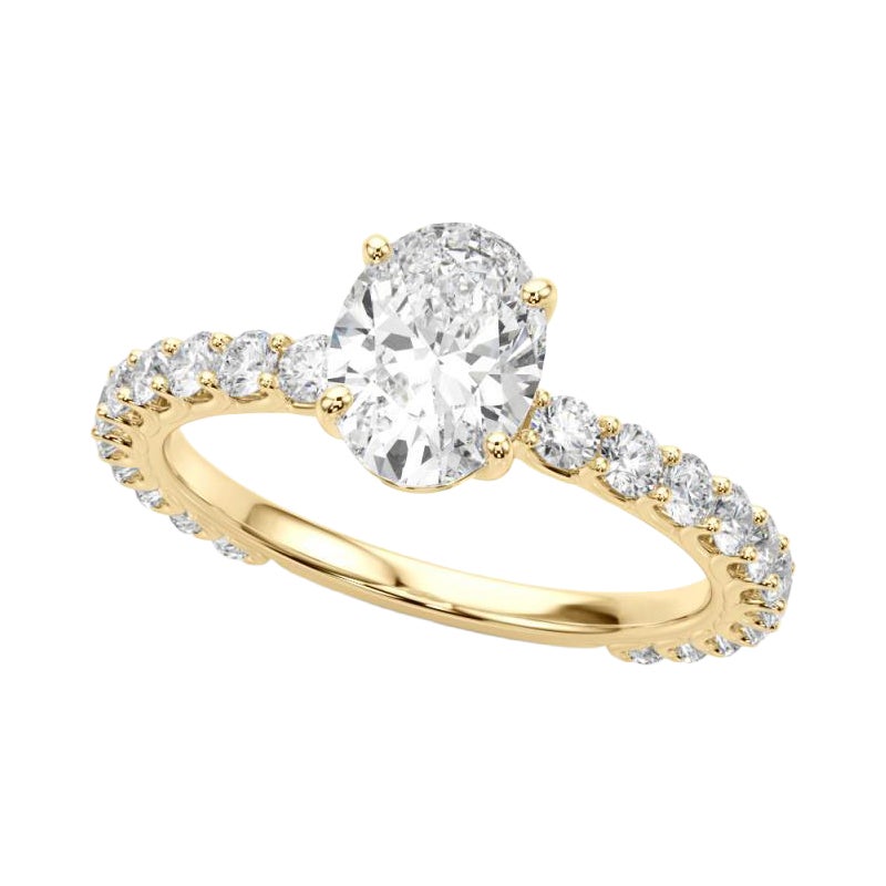 Anello di diamanti con gambo a eternità parziale ovale certificato GIA da 1.2 carati