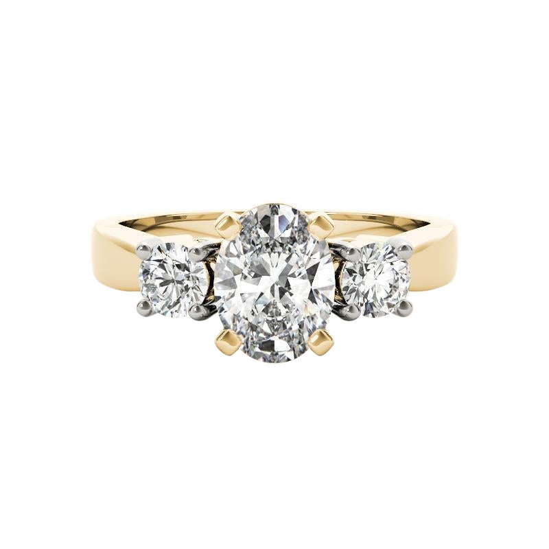 Anello con diamante ovale e rotondo a tre pietre in oro giallo 18 carati certificato GIA da 1,2 carati