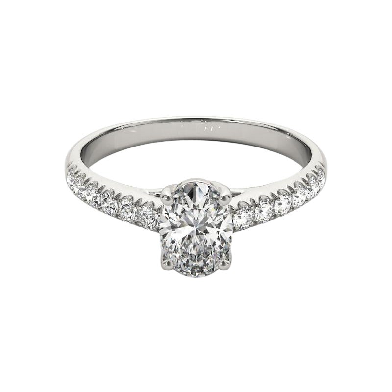 Anello con diamante ovale solitario e canale Pave in platino da 1,2 carati certificato GIA