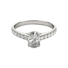 Anello con diamante ovale solitario e canale Pave in platino da 1,2 carati certificato GIA