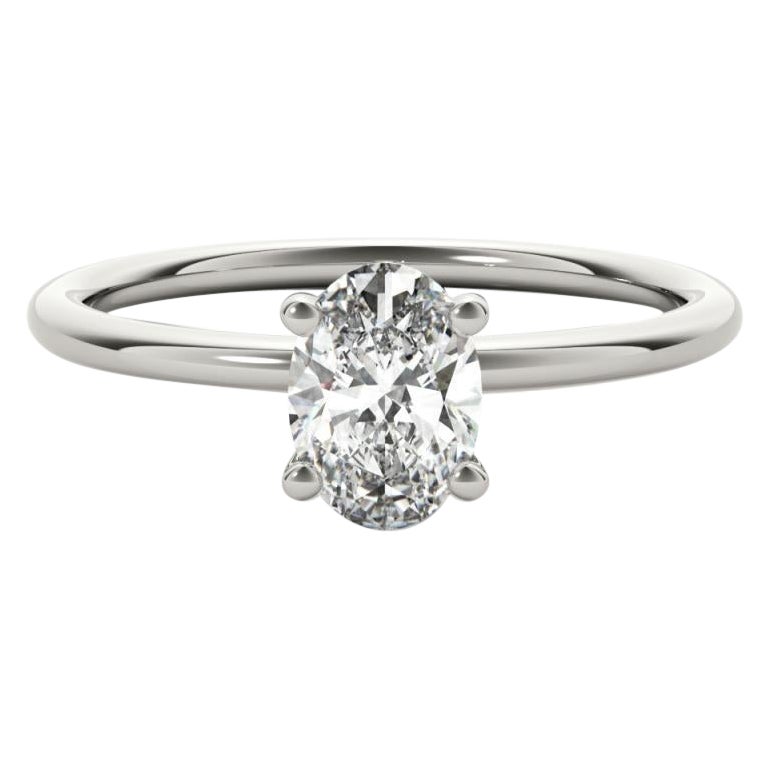 Anello con diamante solitario ovale a quattro punte in oro bianco 18 carati certificato GIA da 1,2 carati