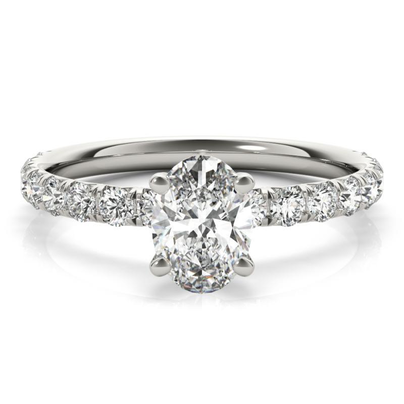 GIA zertifiziert 1,2 Karat Oval Solitär & Pave 18K Weißgold Diamantring Damen im Angebot