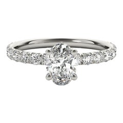 Anello con diamante solitario ovale e pavé in oro bianco 18 carati certificato GIA da 1,2 carati