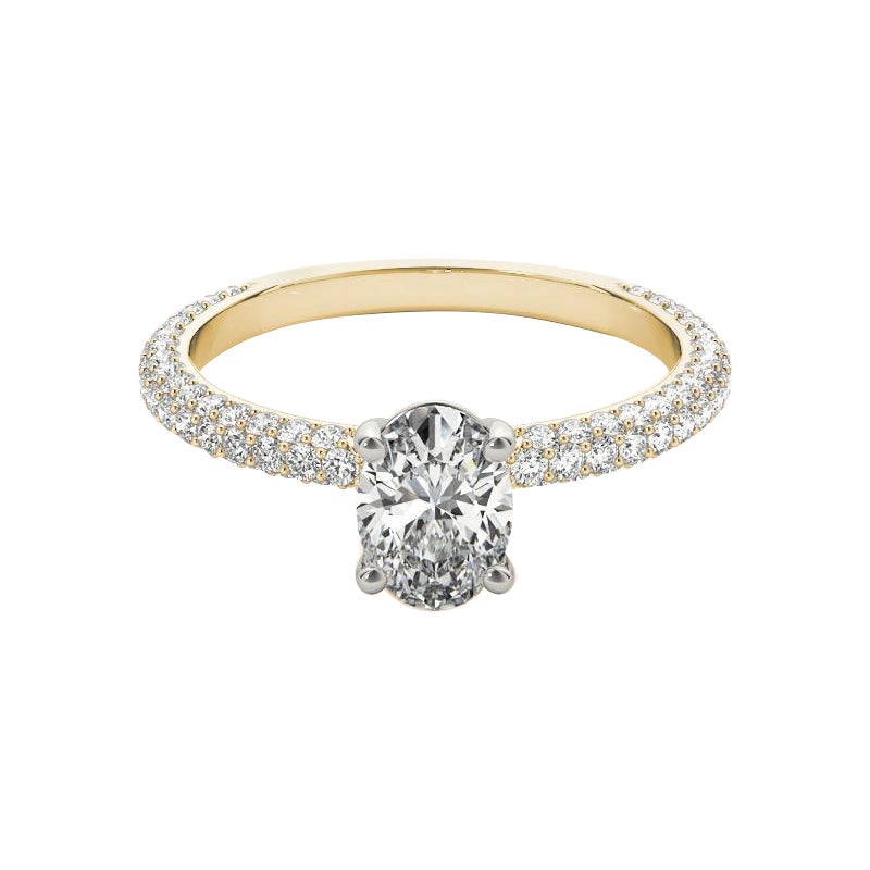 Bague en or jaune 18 carats certifiée GIA et ornée d'un solitaire ovale de 1,2 carat avec pavage en vente