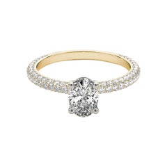 Bague en or jaune 18 carats certifiée GIA et ornée d'un solitaire ovale de 1,2 carat avec pavage