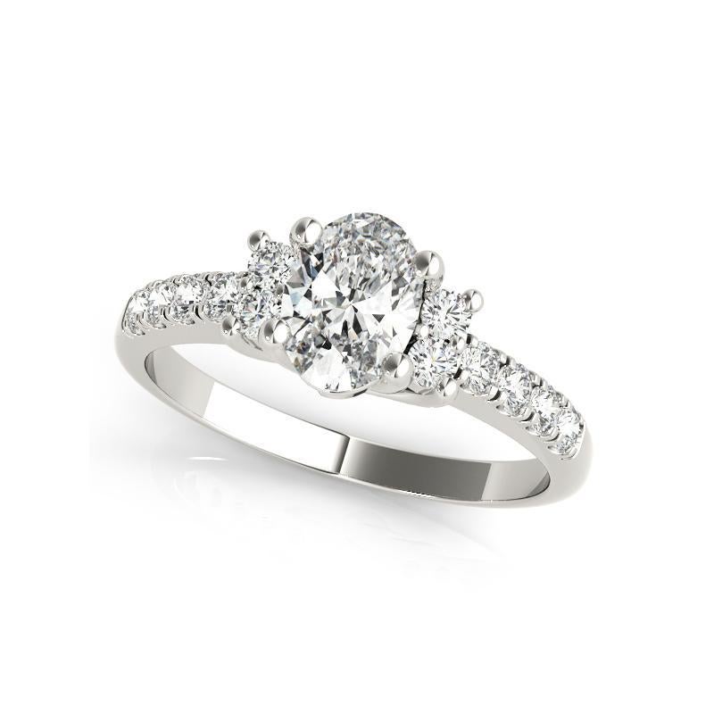 Taglio ovale Anello con diamante ovale a tre pietre Pave in oro bianco 18 carati certificato GIA da 1,2 carati in vendita