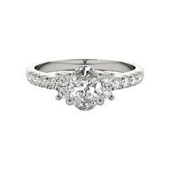 GIA Certified 1.2 Carat Oval Three-Stone Pave 18K White Gold Diamond Ring