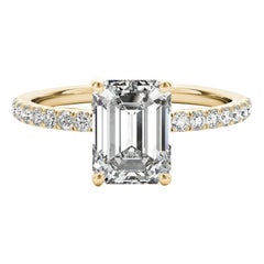 GIA Certified 1,2 Carat Pave Hidden Halo Emerald Anello con diamanti in oro giallo 18K
