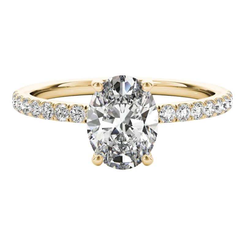 GIA Certified 1,2 Carat Pave Hidden Halo Oval 18K Yellow Gold Diamond Ring