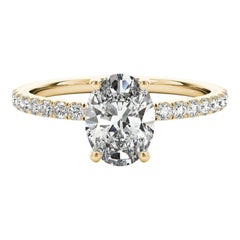 GIA Certified 1,2 Carat Pave Hidden Halo Oval 18K Yellow Gold Diamond Ring