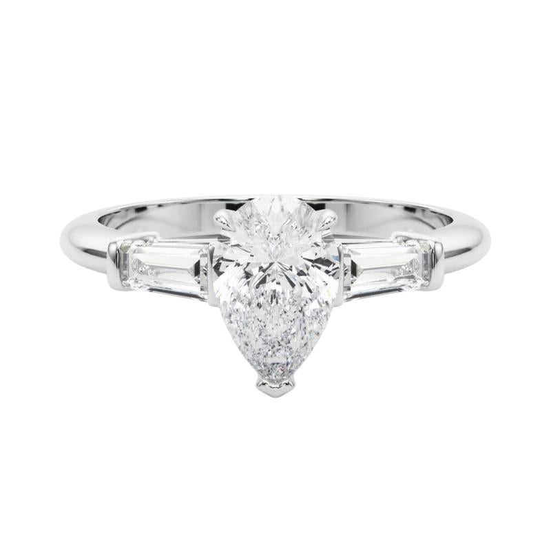 GIA Certified 1.2 Carat Pear & Baguette Three-Stone Diamond Ring