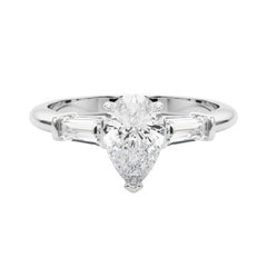 GIA Certified 1.2 Carat Pear & Baguette Three-Stone Diamond Ring