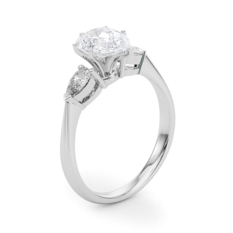 GIA Certified 1.2 Carat Pear East-West Three-Stone Diamond Ring en vente 1