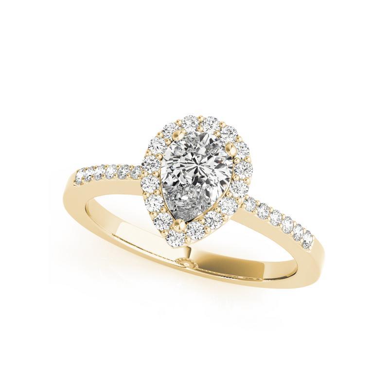 Taglio a goccia GIA Certified 1,2 Carat Pear Halo Pave Openwork Anello con diamanti in oro giallo 18K in vendita