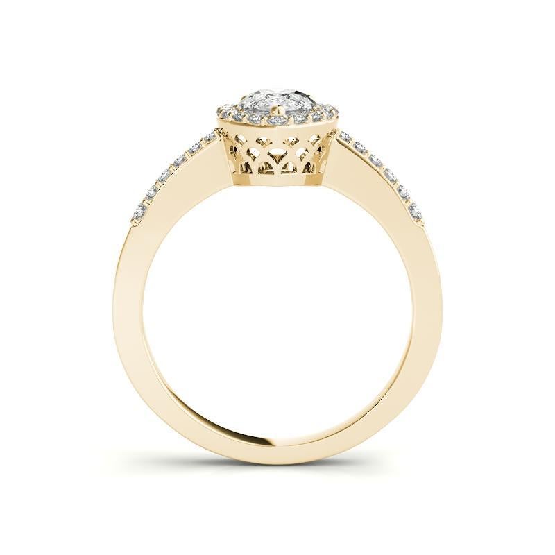 GIA Certified 1,2 Carat Pear Halo Pave Openwork Anello con diamanti in oro giallo 18K In condizioni Nuovo in vendita a New York, NY