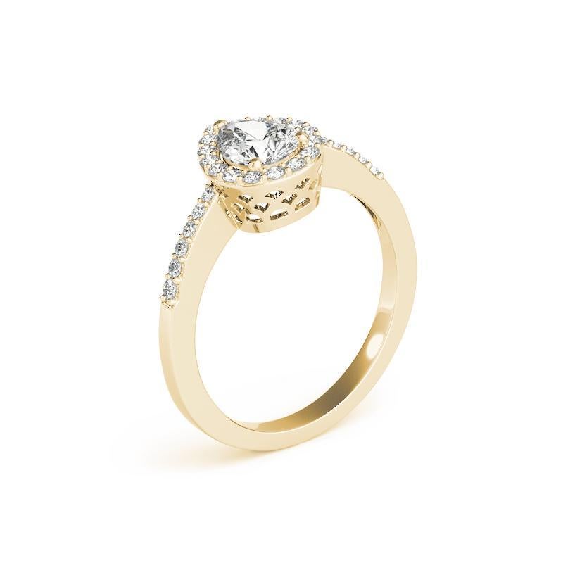 Donna GIA Certified 1,2 Carat Pear Halo Pave Openwork Anello con diamanti in oro giallo 18K in vendita