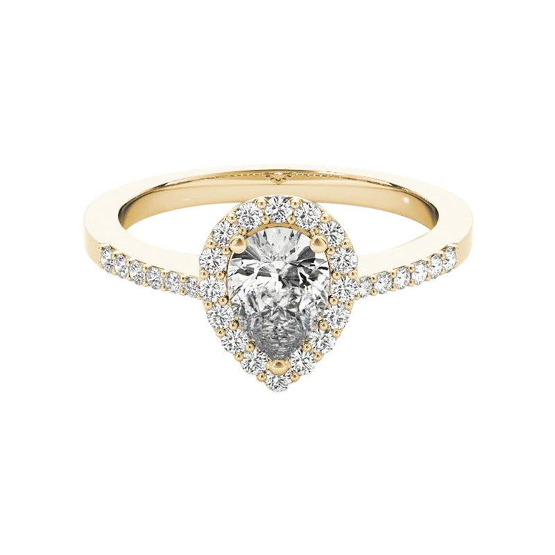 GIA Certified 1.2 Carat Pear Halo Pave Openwork 18K Yellow Gold Diamond Ring