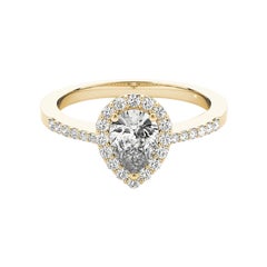 GIA Certified 1.2 Carat Pear Halo Pave Openwork 18K Yellow Gold Diamond Ring