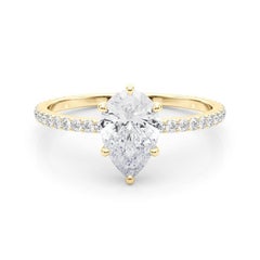 GIA Certified 1.2 Carat Pear Hidden Halo Pave Band Yellow Gold Diamond Ring