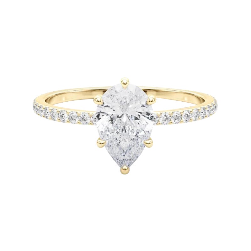 GIA Certified 1.2 Carat Pear Hidden Halo Pave Band Yellow Gold Diamond Ring