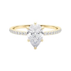 GIA Certified 1.2 Carat Pear Hidden Halo Pave Band Yellow Gold Diamond Ring