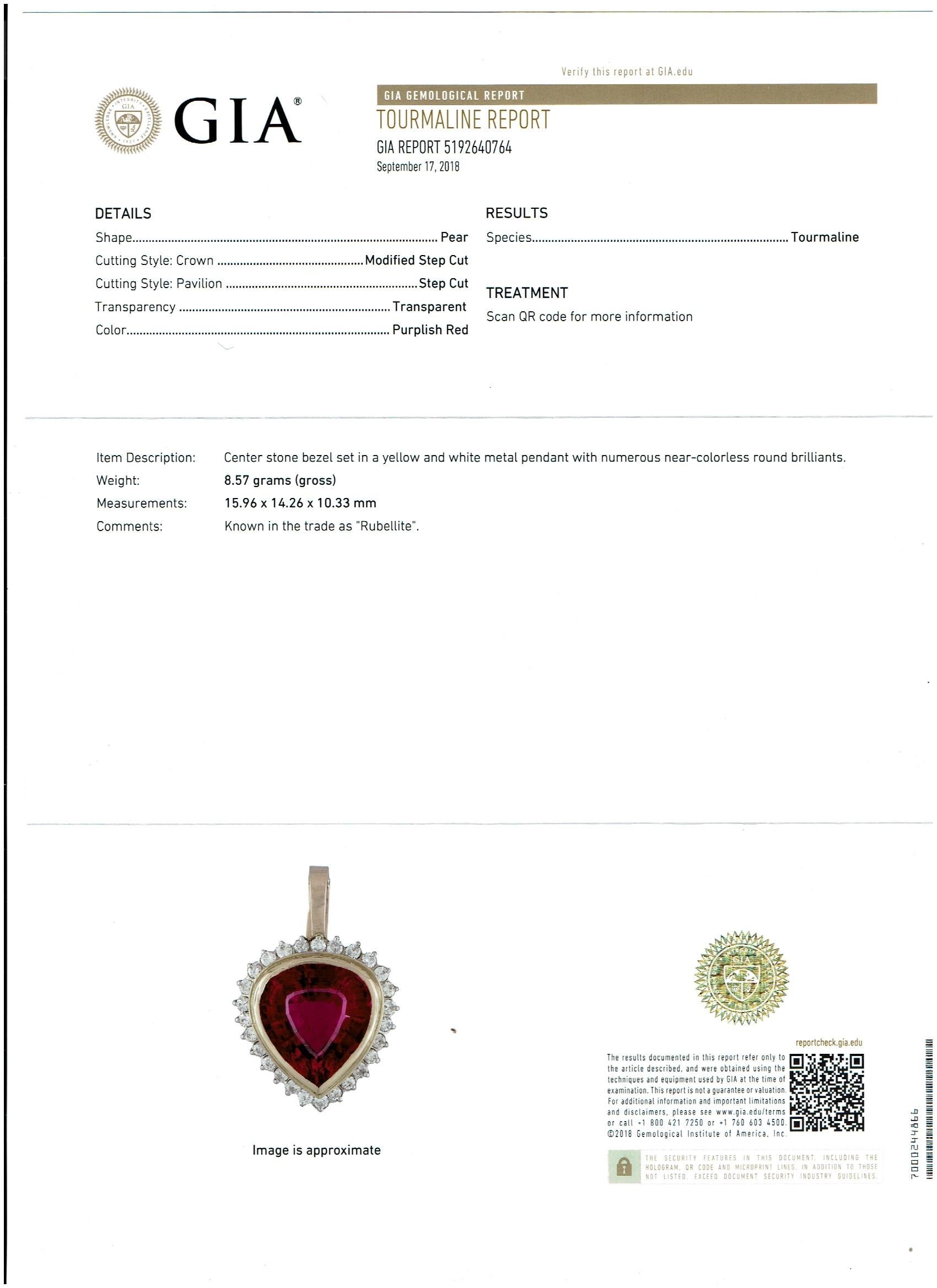 GIA Certified 12 Carat Pink Tourmaline & Diamond Pendant Necklace Enhancer 18K G 8