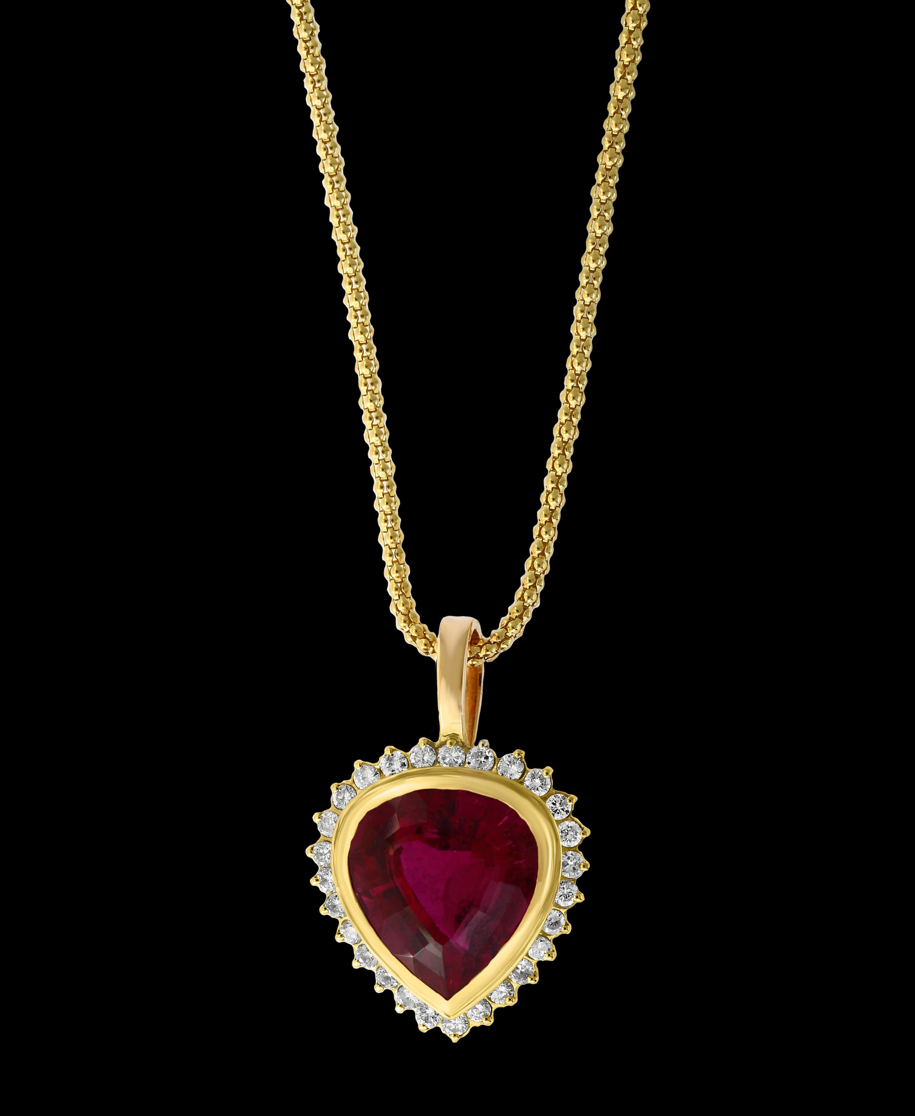 Pear Cut GIA Certified 12 Carat Pink Tourmaline & Diamond Pendant Necklace Enhancer 18K G